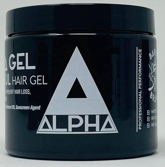 Gel para el cabello Alpha (tarro negro) de 16 oz de fijación firme 