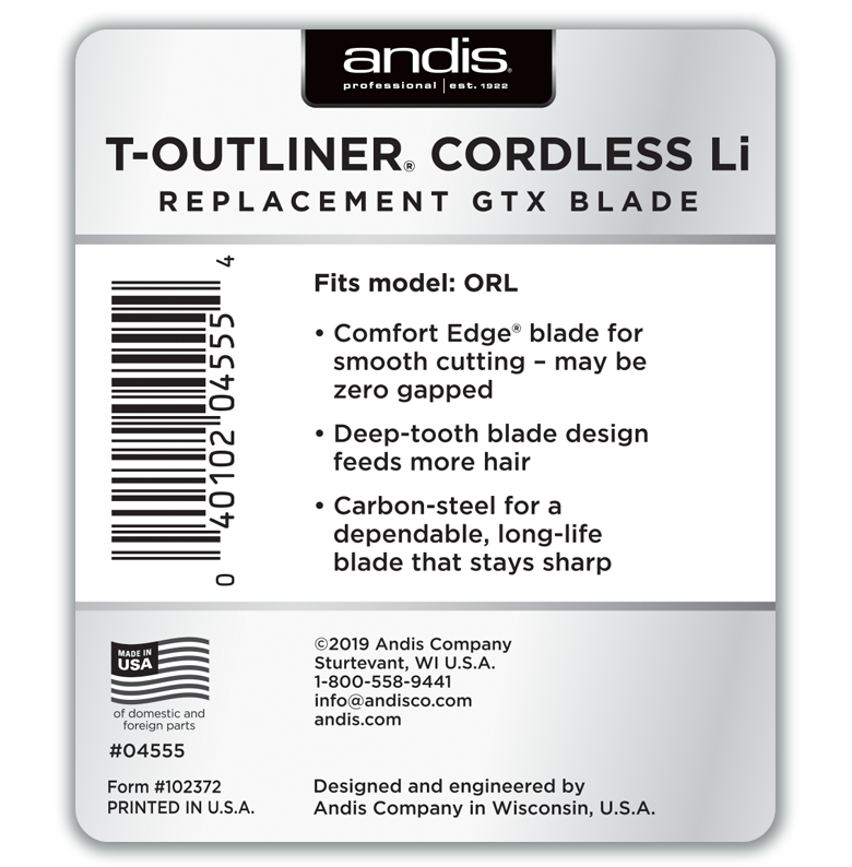 Hoja GTX de dientes profundos Andis Cordless T-Outliner® n.° 04555 